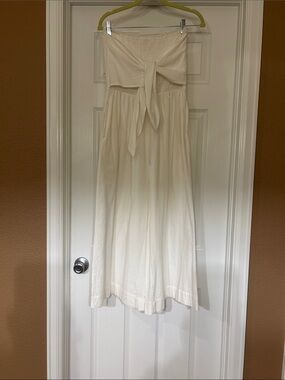 bishop + young Cream Strapless Wide Leg Jumpsuit with Front Tie